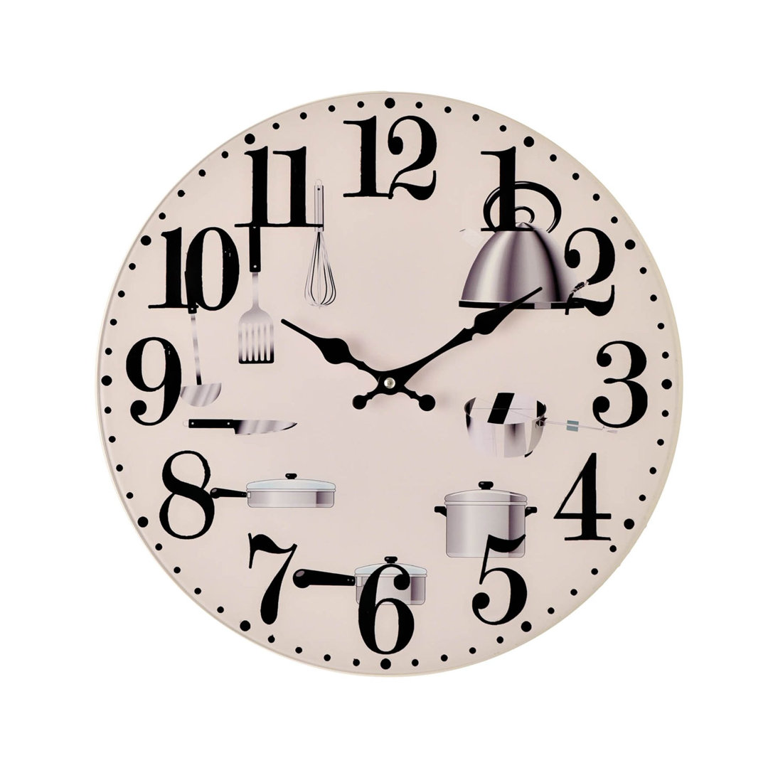 Brambly Cottage Glass Wall Clock Kitchen Utensils Design 38Cm