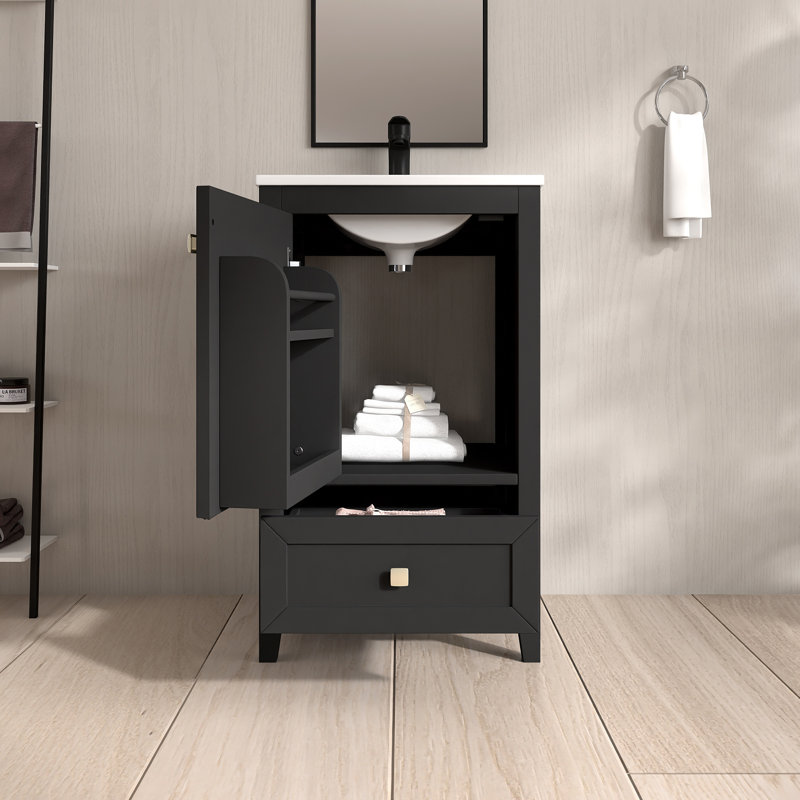 24'' Freestanding Single Sink Bathroom Vanity With Ceramic Top, Black
