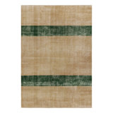 Vintage Zeki Müren Rug, Beige With Green Striped Minimalist Design - Rug & Kilim