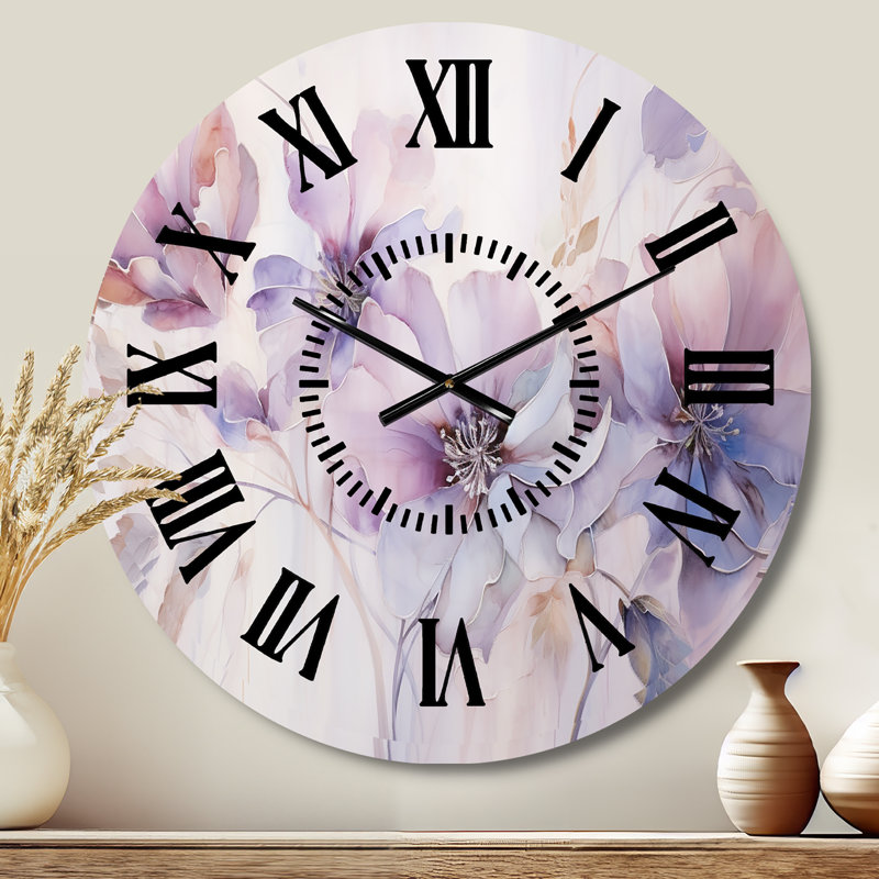 Horloge murale «Purple Botanical Whispers I - Abstract Botanicals», Médium