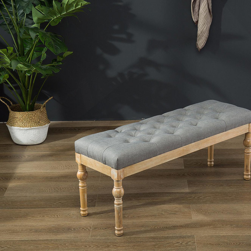 Habit Solid Wood Button Tufted Dining Bench, Grey