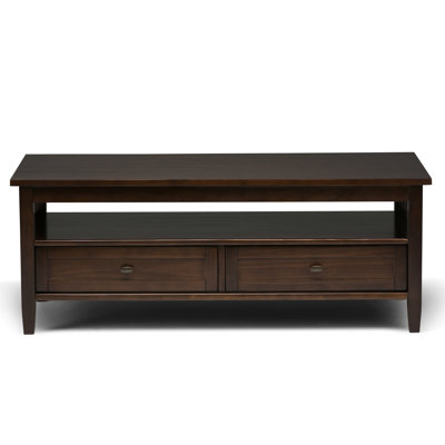 Warm Shaker 48"W Solid Wood Transitional Coffee Table with Storage Drawers and Open Shelf
