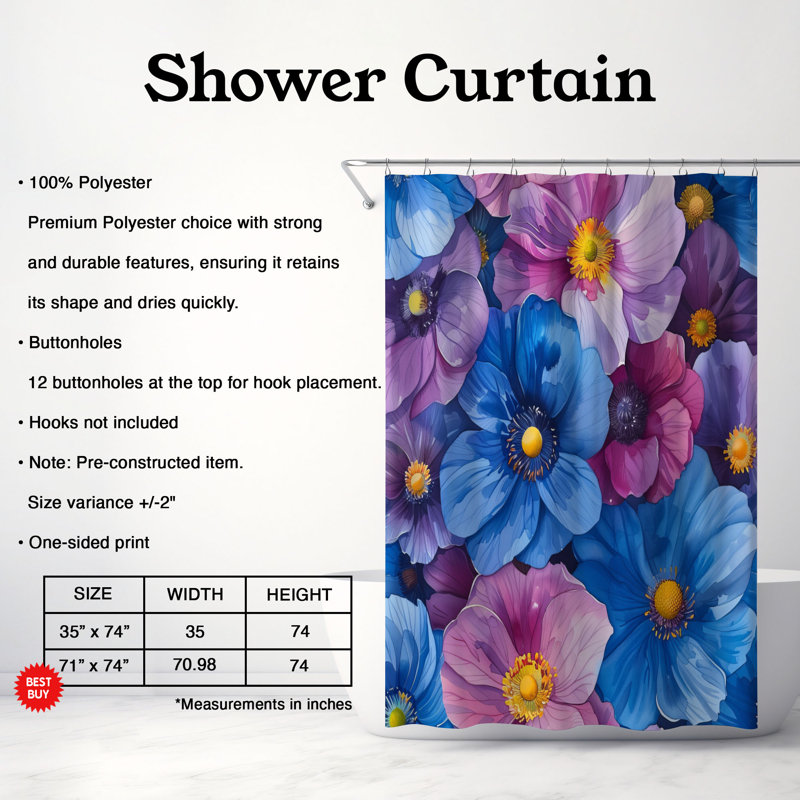 Rideau de douche Colorful Bud - Premium, H 74 po x l 71 po