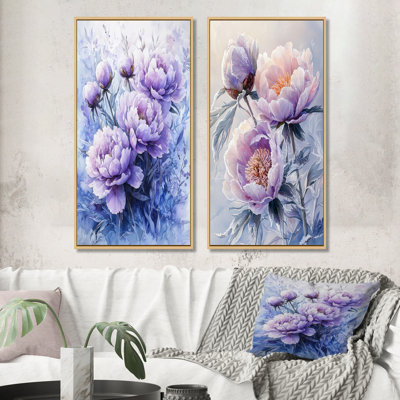 Lavande hivernale pivoines Embrace I - Art mural floral, 2 panneaux
