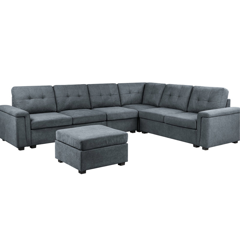 Canapé modulaire 7 pièces en tissu gris, 119 po, coussins de dossier, accoudoirs souples amovibles 7, sièges, coussins amovibles