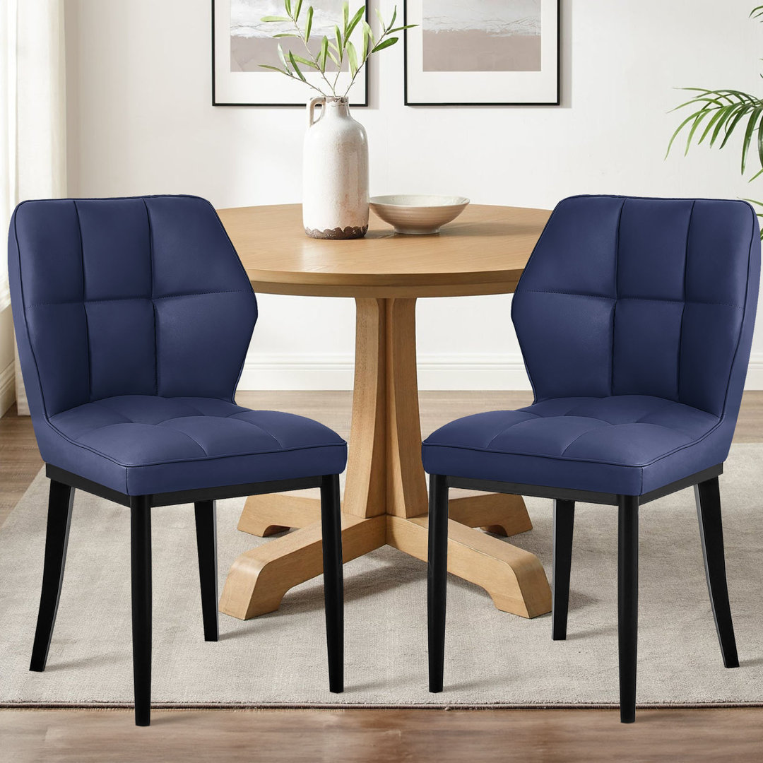 Raffertie 19.6" H PU Leather Upholstered Modern Dining Chairs With Black Metal Frame and Checker-Shaped Backerst (Set of 2) George Oliver Upholstery