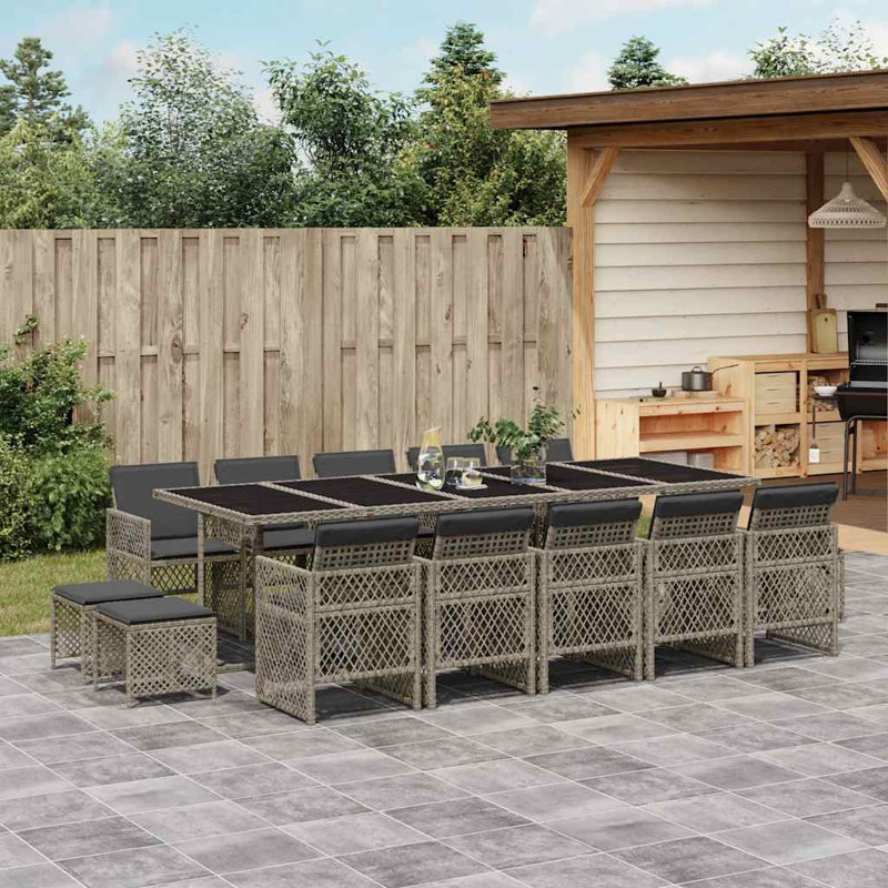 Patio Dining Set Table,, 15 Pieces: Table, 4 Stools, 10 Chairs, Grey, Grey