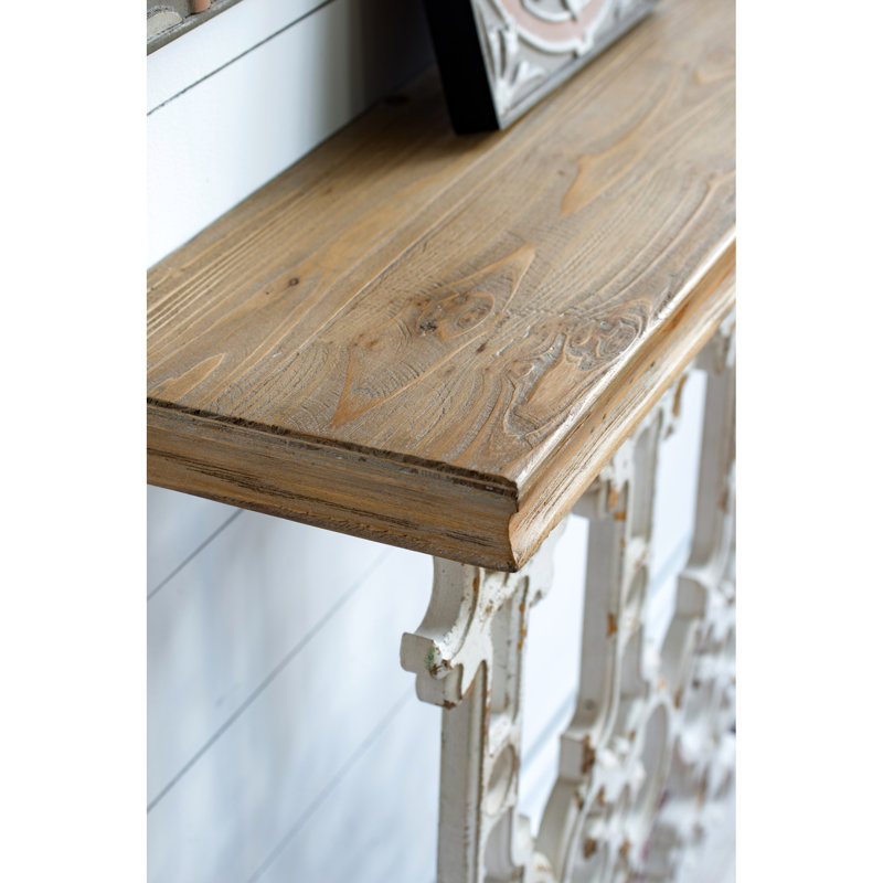 Console de 32 po avec plateau en bois brun et base rétro blanchie à la chaux, comptoir additionnel blanc 31,9 po x 11,8 po, pièce décorative