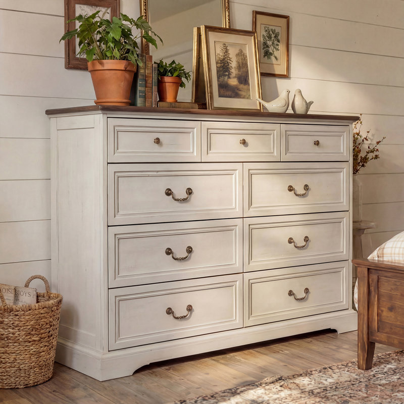 9-Drawer Dresser With Elegent Design, Beige