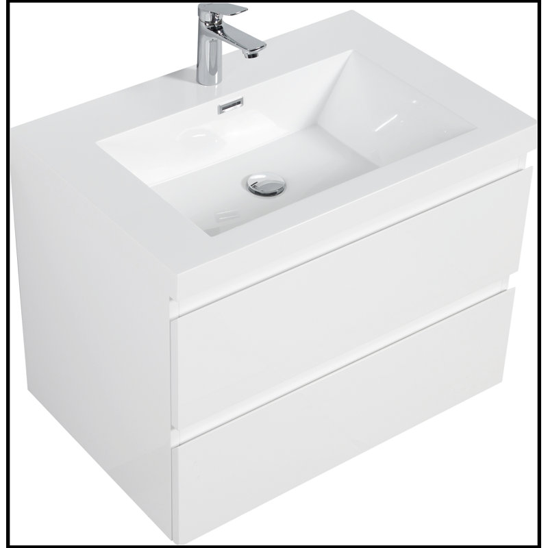 Meuble-lavabo mural 30 po avec lavabo, meuble-lavabo mural moderne, Blanc