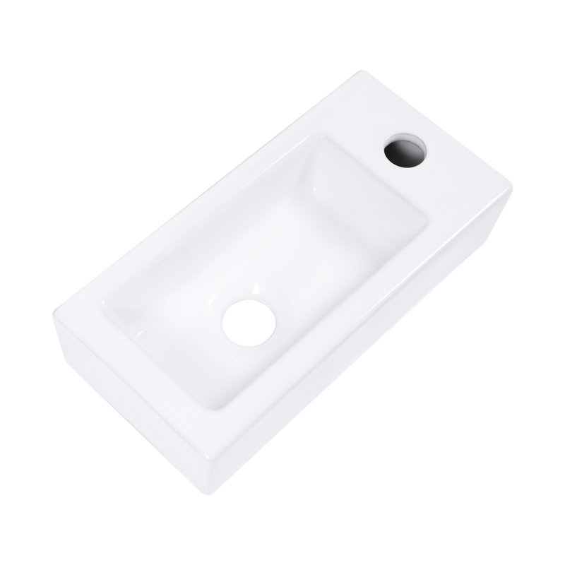 14.33X7.19 Inch Ceramic Wall Mount Sink - White, Stain , Rectangular, Faucet Hole Presented White Rectangular Mount, Inch, Available