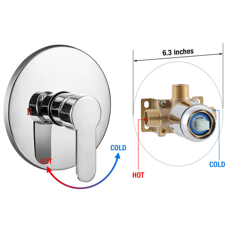 Modern Wall Mount Single Handle Shower Faucet, Chrome