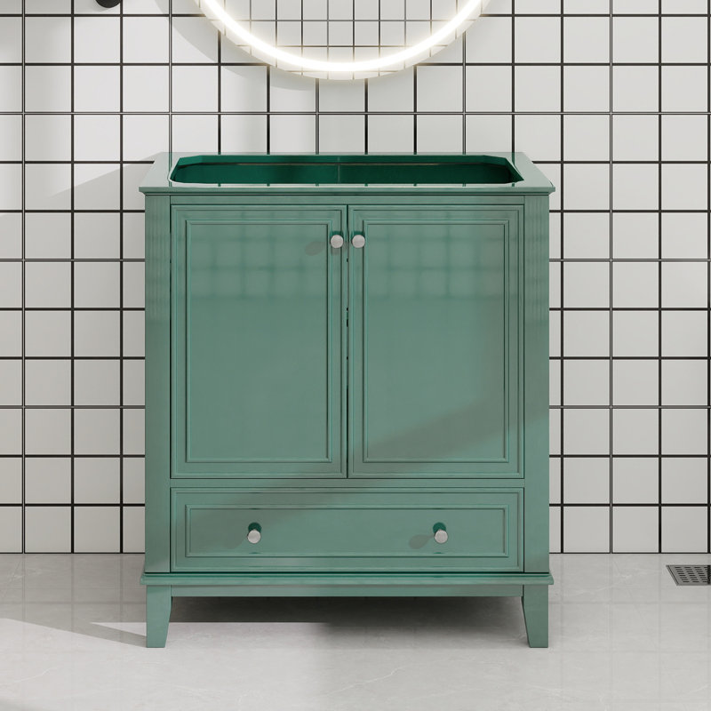 Meuble-lavabo 30 po sans lavabo, base seulement, armoire de salle de bain multifonctionnelle avec portes et tiroir, cadre solide et panneau de fibres à densité moyenne, vert