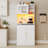 67" LED Kitchen Pantry with Multiple Color Dimmable, 1 Drawer & Large Storage & Countertop