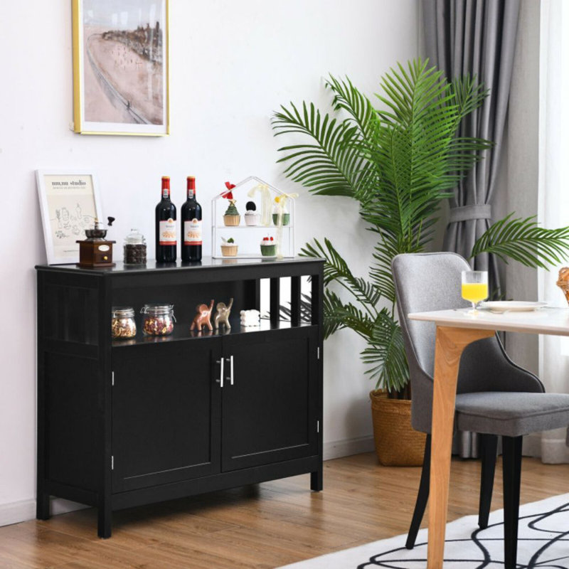 Buffet de cuisine avec 2 portes et tablette, Noir