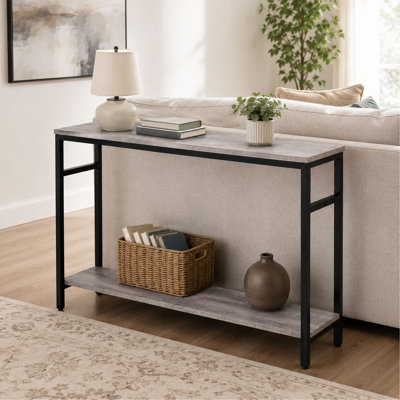 47 Inch Narrow Console Table, Adjustable Shelf Sofa Table with 2 Tier Storage, Gray