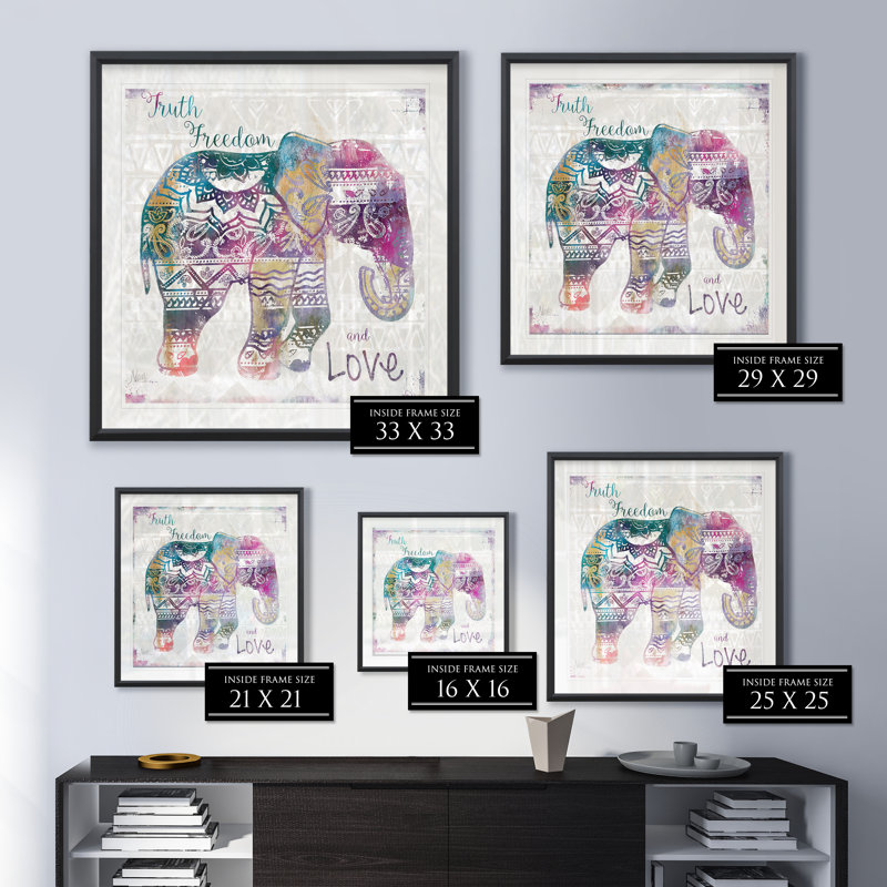 Impression de cadre éléphant Boho, H 26,5 po x l 26,5 po x P 1,5 po