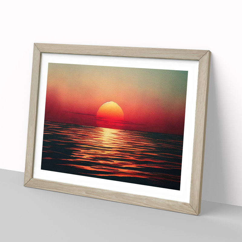 XH1022-5771X Magnetic Sunset Seascape - Single Picture Frame Painting, 34cm H x 46cm W x 2cm D, Oak