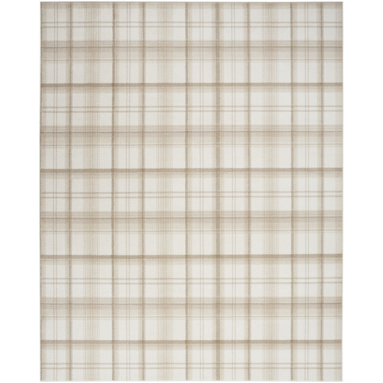 Rectangle Yeraldo Plaid Machine Woven Polypropylene Area Rug in Cream/Ivory