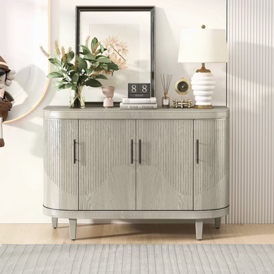 Modern Curved Sideboard 47.2-Inch Decorative Storage Cabinet Wooden Console Table Coffee Bar Cabinet With 4 Doors And Adjustable Interior Shelves For Living Room, Kitchen, Bedroom, Hallway