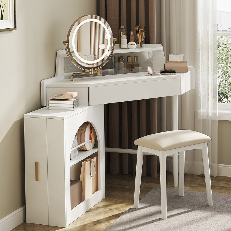 Meuble-lavabo de coin avec miroir et lumières DEL, Blanc