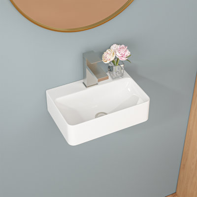 14" L x 10" W Rectangular Ceramic Wall Mount Bathroom Sink with Faucet Hole