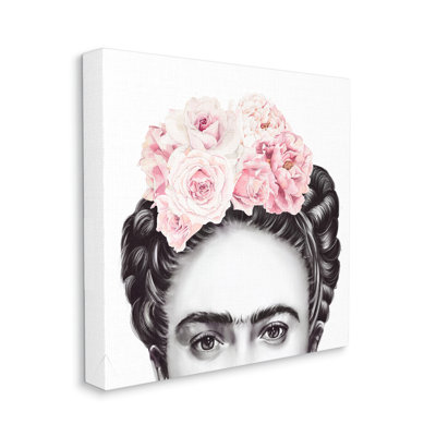 " Frida With Pink Roses Powerful Full Eyed Portrait "