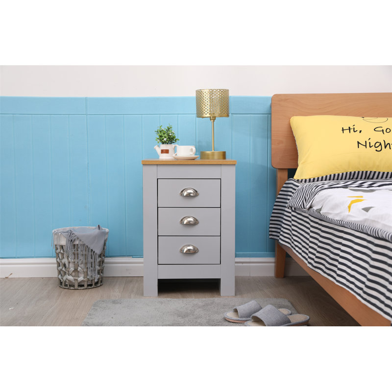 Johanne 40cm W Manufactured Wood Bedside Table, Grey/Oak