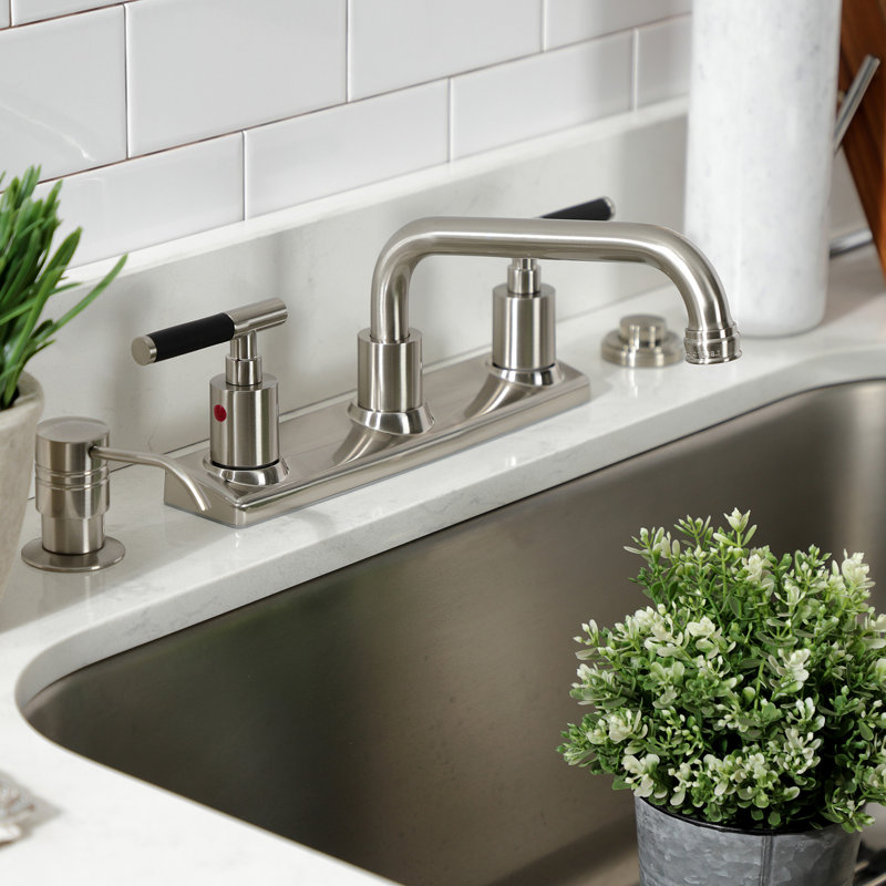 Kingston Brass Kaiser Two-Handle 2-Hole 8" Centerset Kitchen Faucet, Brushed Nickel