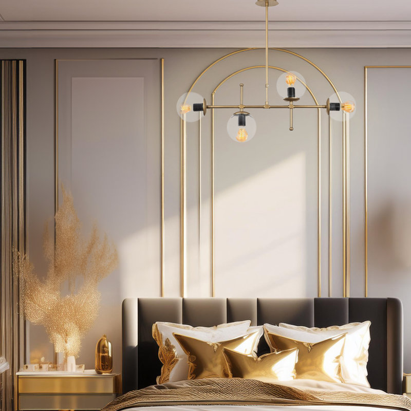 Lustre spoutnik à 4 lumières Hamilton, Transparent, H 32,4 po x l 42,5 po x P 5,9 po, Doré