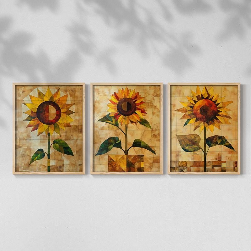 Étude florale CLXII - Ensemble de 3 estampes numériques - Prêt à, 10" H x 8" W, Encadré naturel