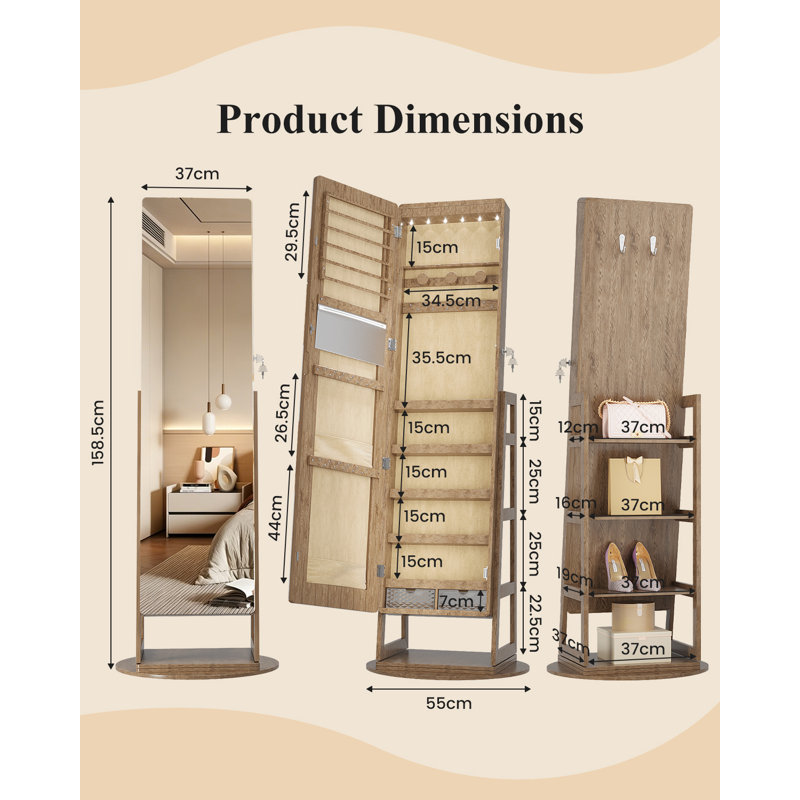 Freestanding Jewelry Armoire, Oak