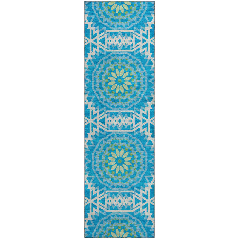 Premium Machine Washable Cerrito Blue Rug, Runner 2'3" x 7'6"