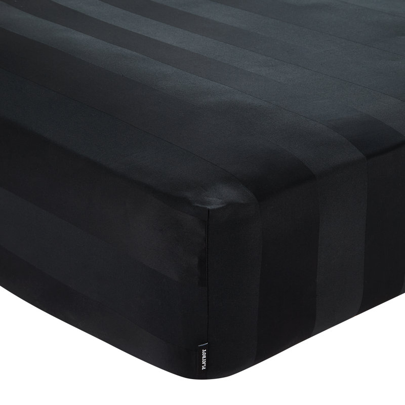 Soft Satin Stripe Fitted Sheet, Black, Super King