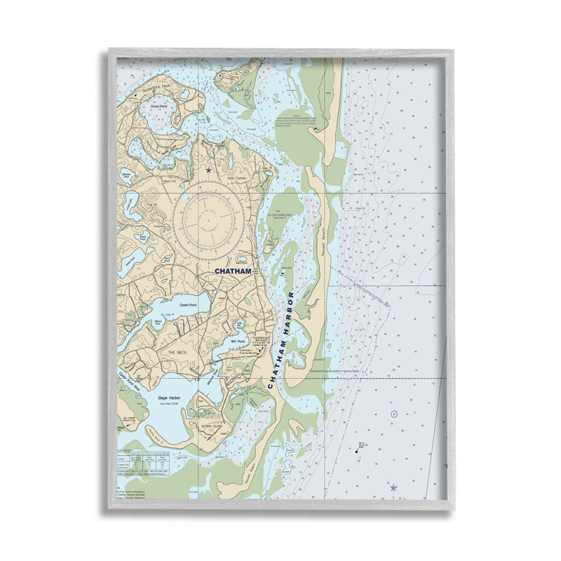 Chatham Harbor, carte nautique traditionnelle, gris et bleu par Daphne Polselli - impression, H 30 po x l 24 po