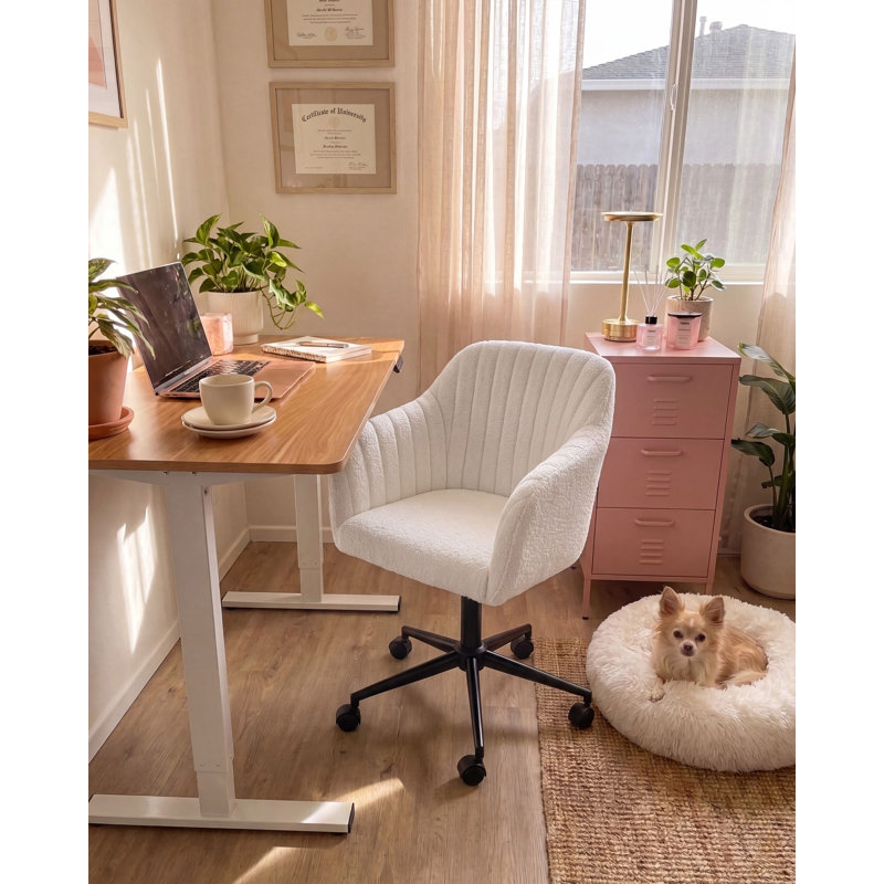 Beliani VENICE Boucle Office Chair, White