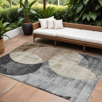 Tapis intérieur / extérieur à motif géométrique lavable 10 pi x 14 pi brun et gris anthracite