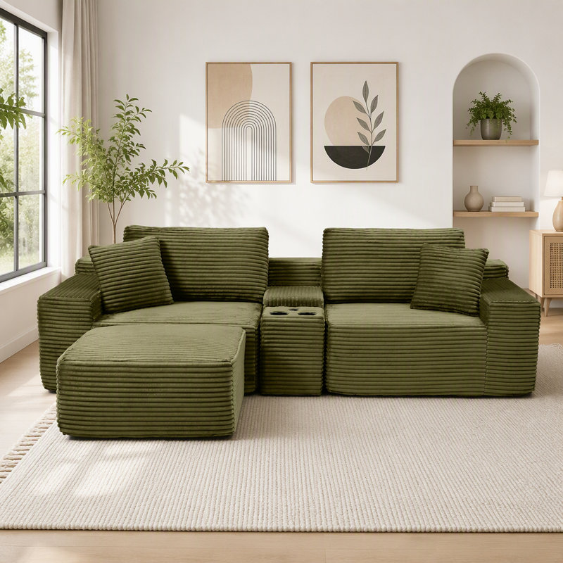111'' Corduroy Sectional, Green