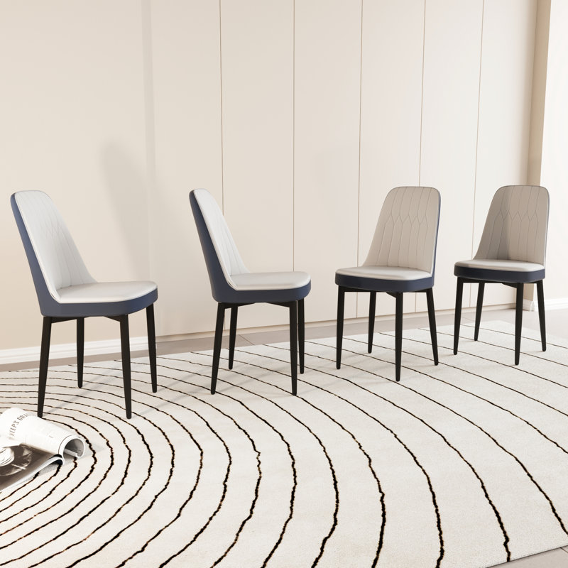 De 4 chaises de salle à manger de cuisine - Cuir d'unité centrale, conception ergonomique, solide assise en métal noir avec 4 coussins de dossier blancs, pieds