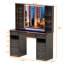 Bureau de meuble-lavabo avec miroir et lumières, coiffeuse à plateau en verre avec 9 tiroirs, meuble-lavabo avec banc de rangement, meuble-lavabo de style européen, meuble-lavabo à luminosité réglable pour la chambre à coucher (noir)