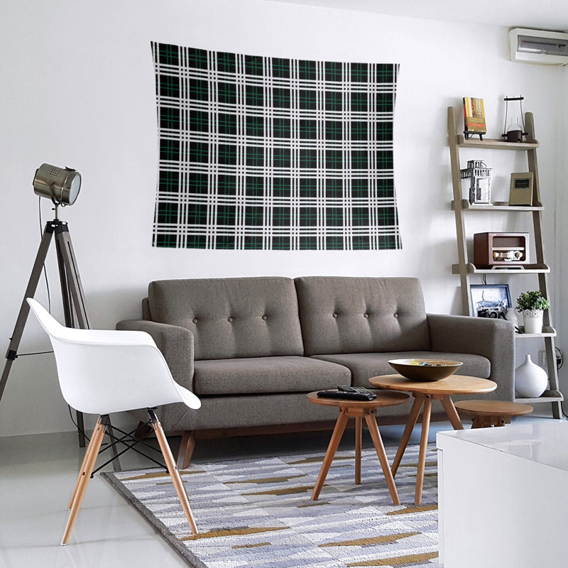 Tapisserie en microfibre New York Fly, Noir / Vert / Blanc, H 68 po x l 80 po