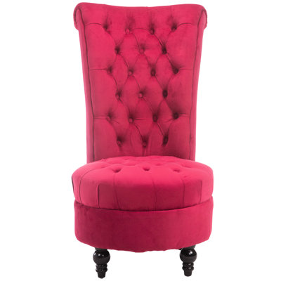 Fauteuil rembourré, capitonnage à boutons rétro, rembourrage, pieds en bois d'hévéa, rouge cramoisi séduisant pour une belle chaise de loisir à dossier haut, confort douillet