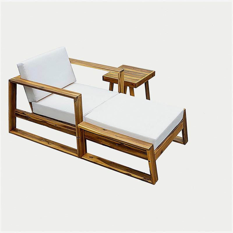 U_Style Acacia Wood Outdoor Lounge Set - Chair and Ottoman with Removable Cushions, All-Weather Outdoor Chaise Lounge/Daybed,  for Patios, Balconies, and Gardens