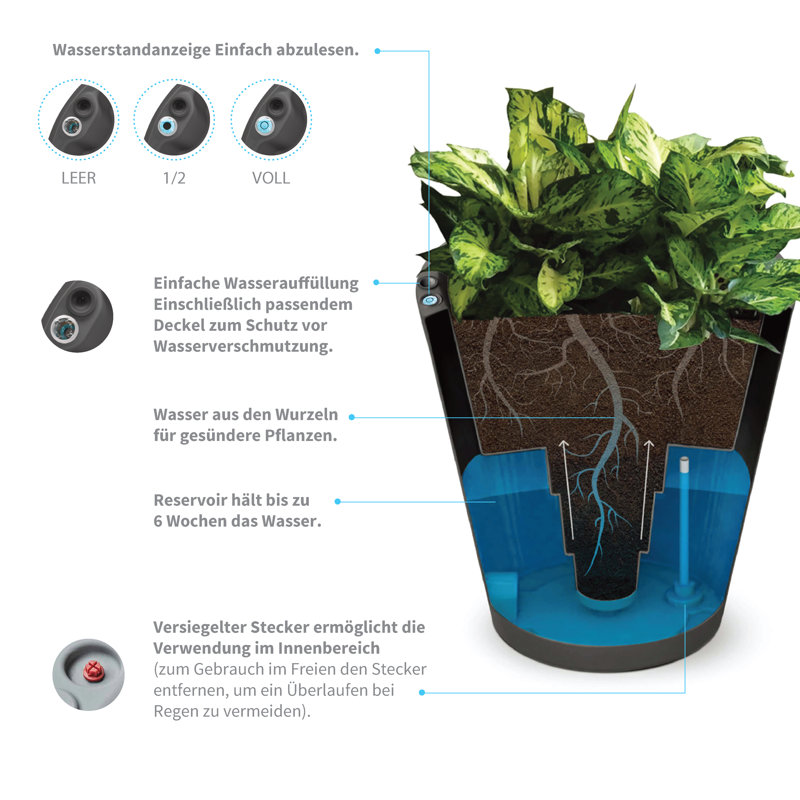 Caviar Black 16" Self-Watering Dot TruDrop Planter