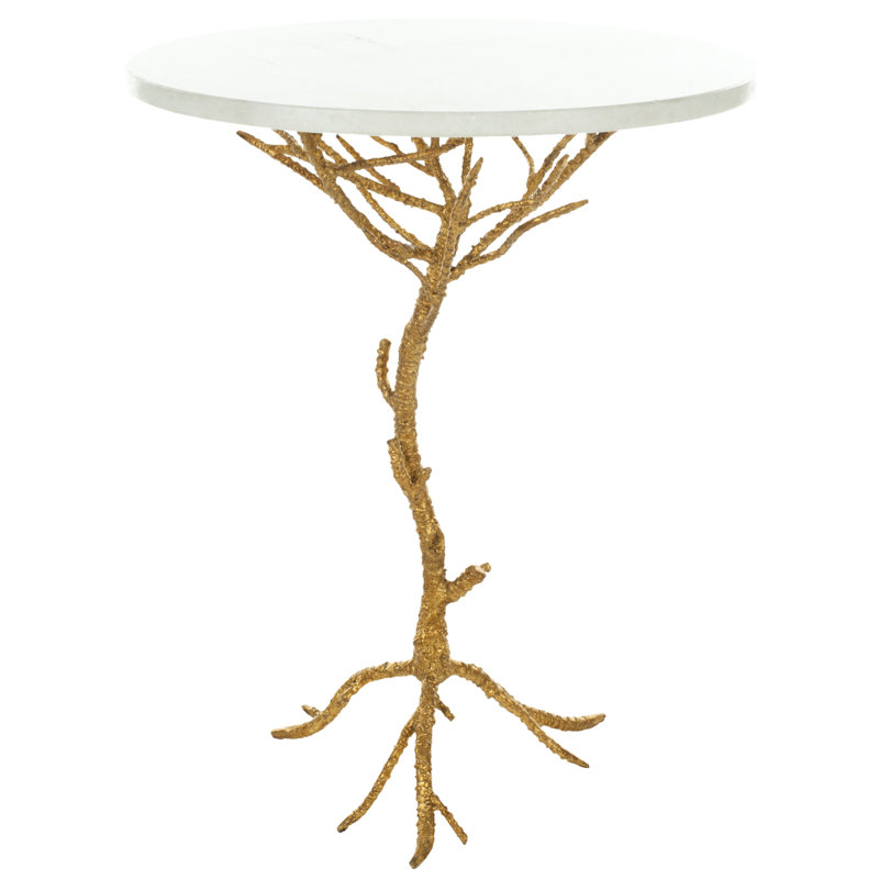 Tamara Granite Top End Table, White / Gold