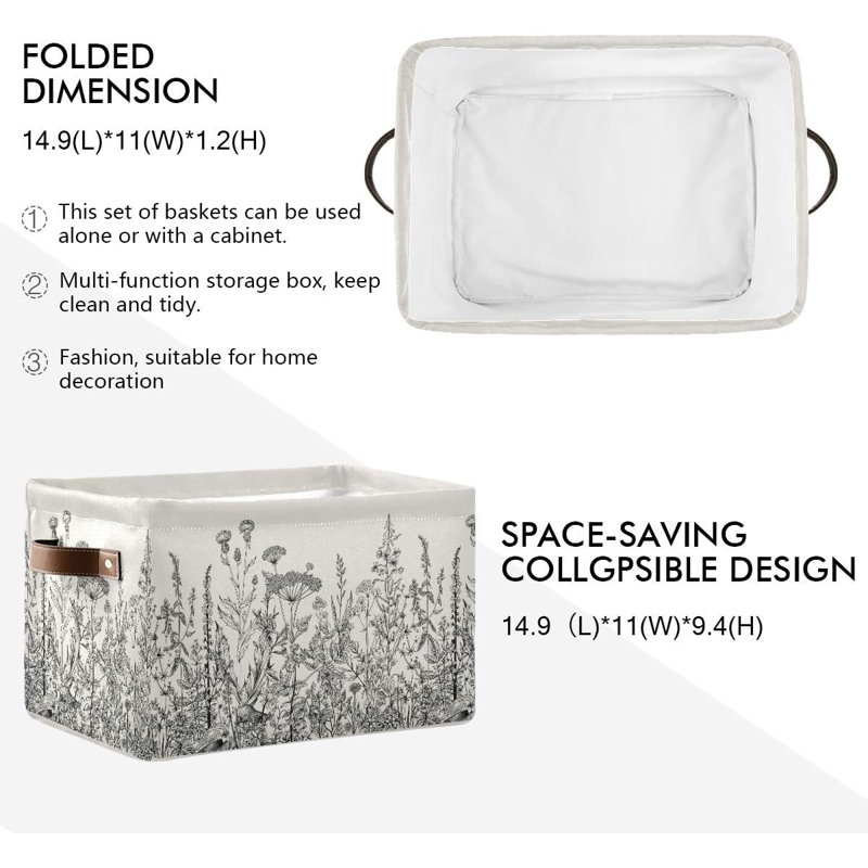 Ensemble de 2 paniers de rangement floraux noirs et blancs