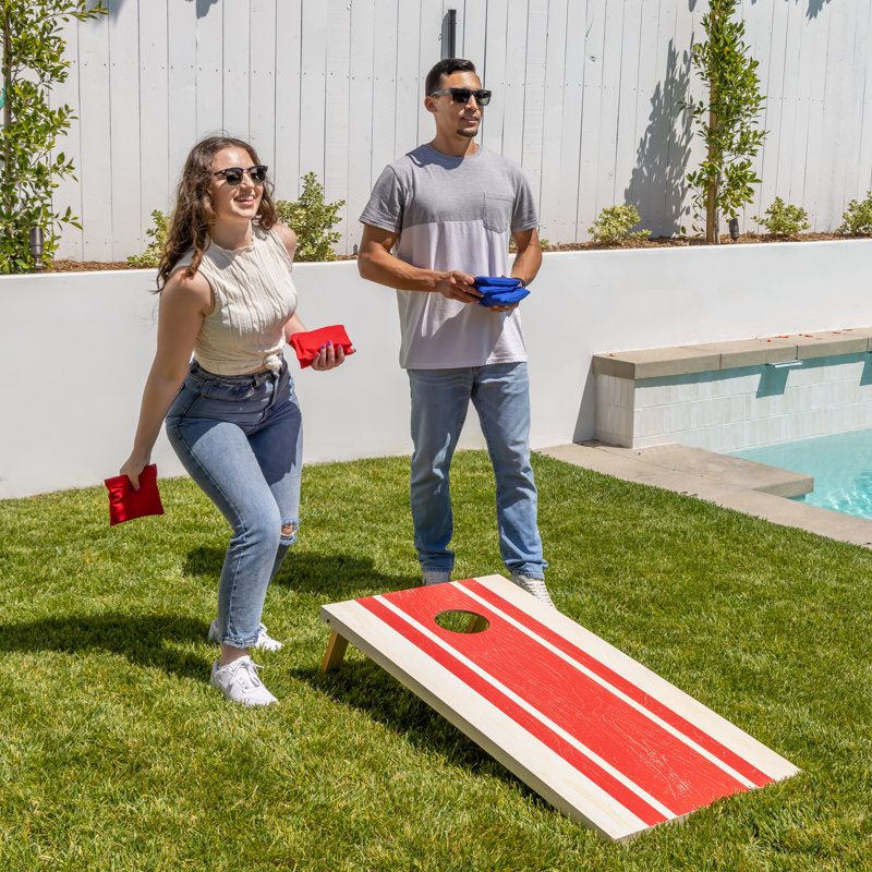 GoSports 4 x 2 ft Wood Design Cornhole Game Set - Backyard Lawn Toss Game Set