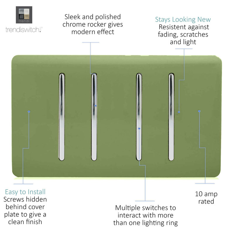 Trendi Switch 4 Gang 1 or 2 Way Light Switch, Moss Green