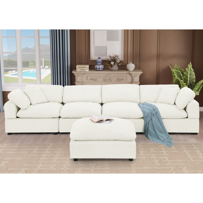 Wilroy 6-Piece Reversible U-Shaped Sectional , Beige Chenille