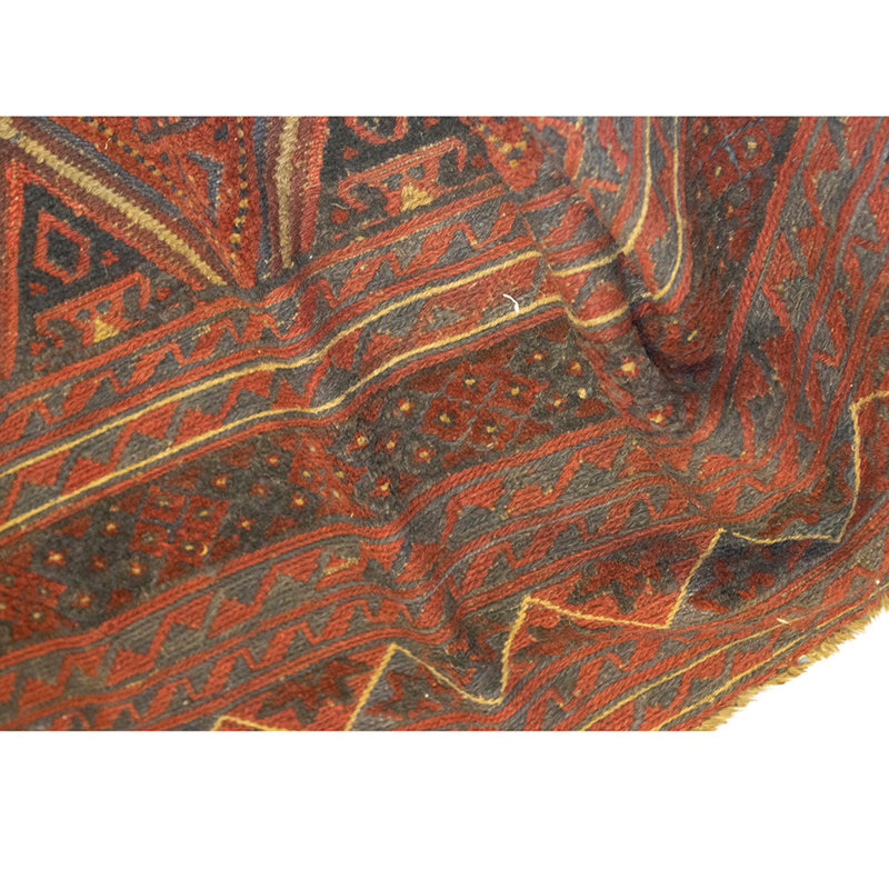 Tapis rouge et bleu noué à la main de haute qualité